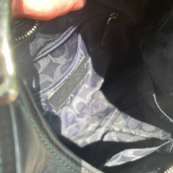 Vintage COACH Hamptons Large Hobo Clip #8A67 — Black w/ Teal Contrast Stitching - Picture 14 of 14